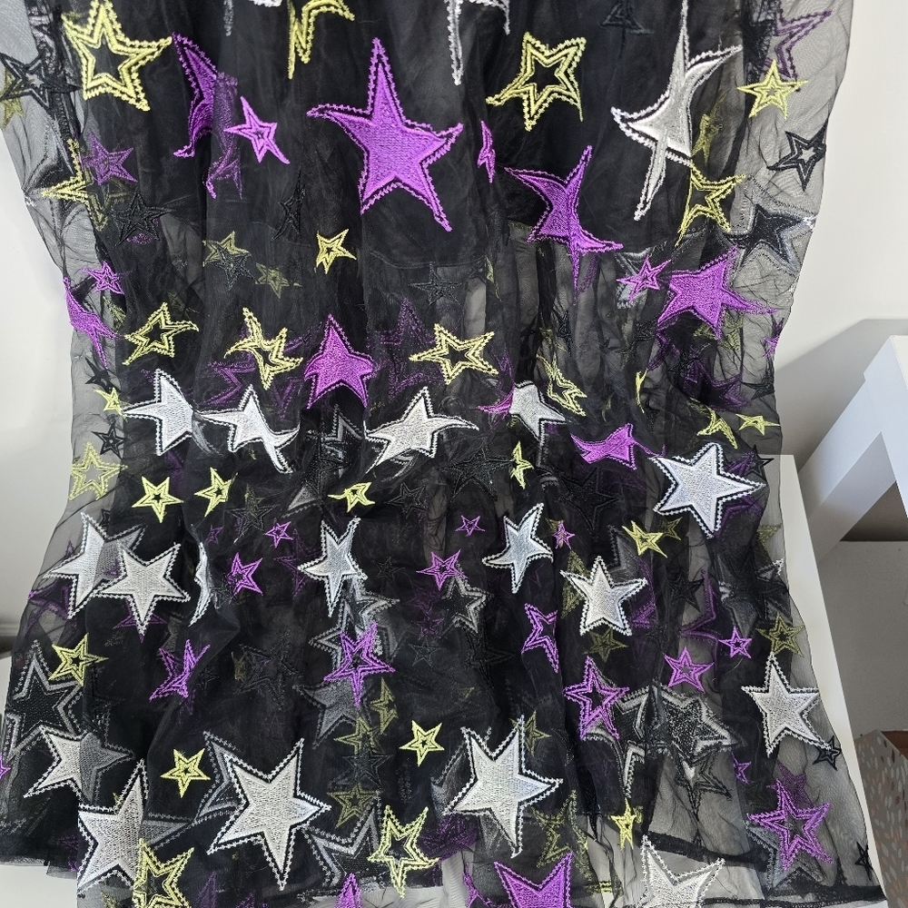 NWT Zendaya X Aqua Embroidered Star Gown Semi Sheer XS Black Purple Formal - Picture 4 of 15